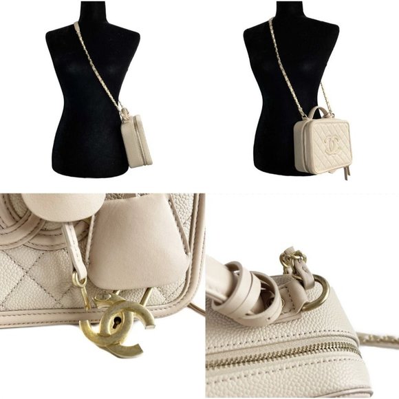 Chanel Excellent CC Filigree Vanity Case Medium Pink Beige Crossbody Handbag - Picture 12 of 13